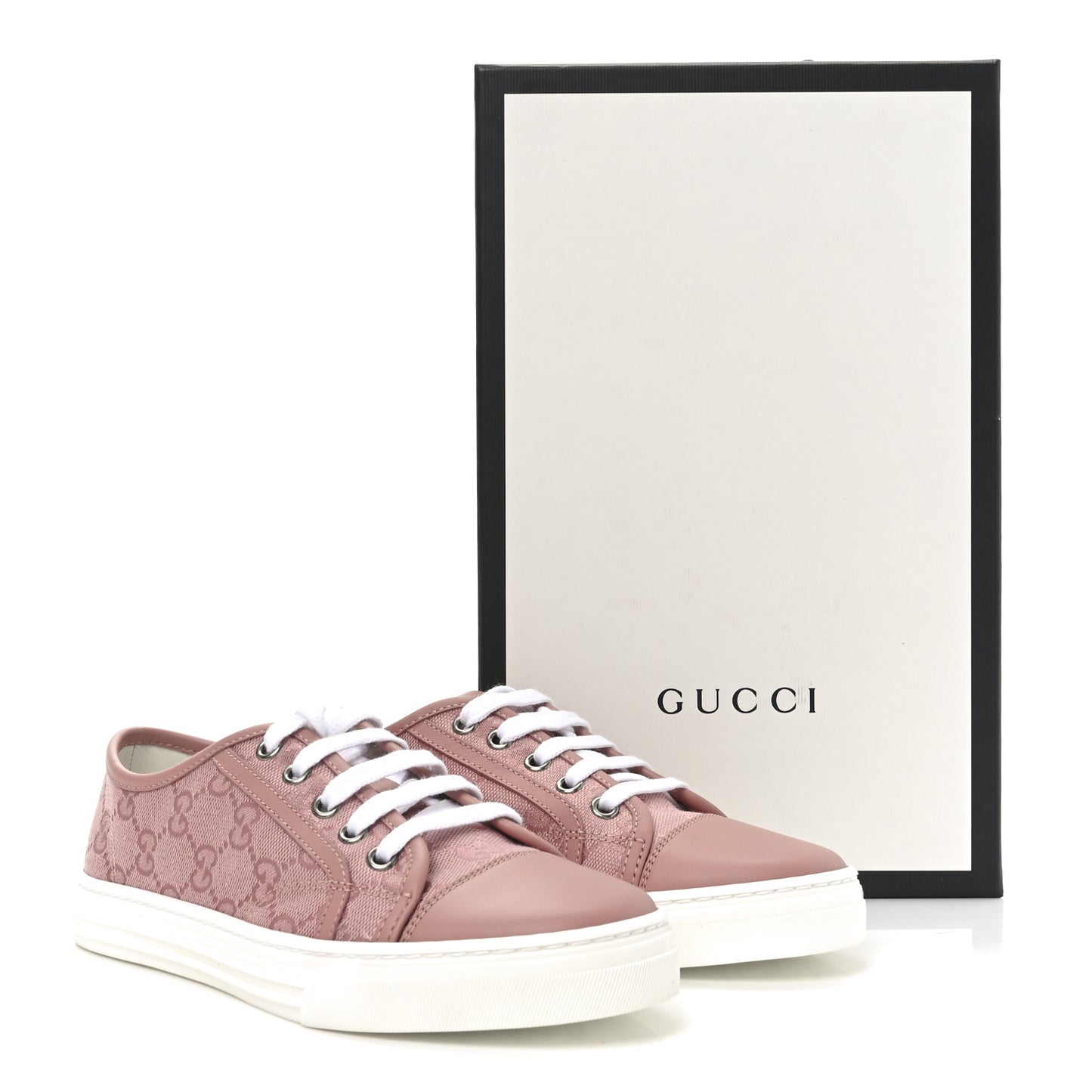 GG Monogram Calfskin Womens Low Top Sneakers 35 Pink Soft Pink