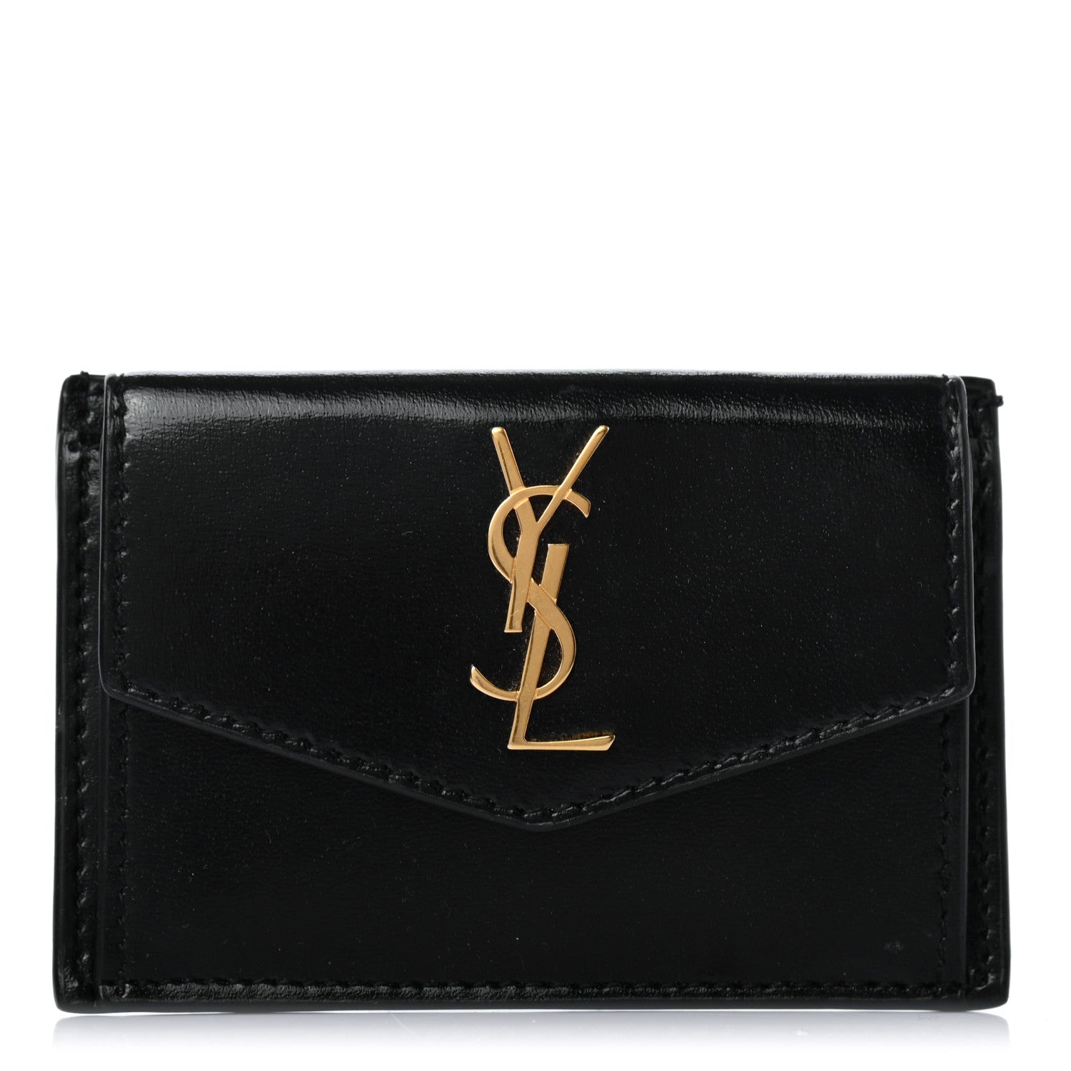 Saint Laurent Calfskin Uptown Monogram Card Case Black 1 of 4