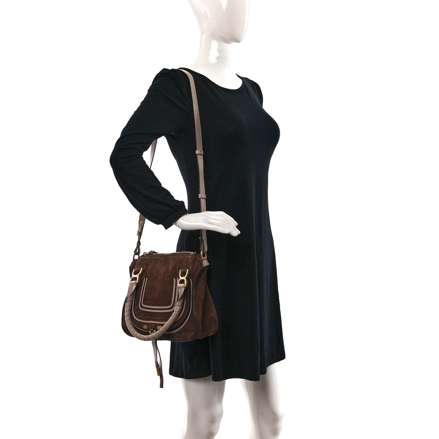 Chloe Suede Calfskin Braided Small Marcie Double Carry Pure Brown 2 of 10