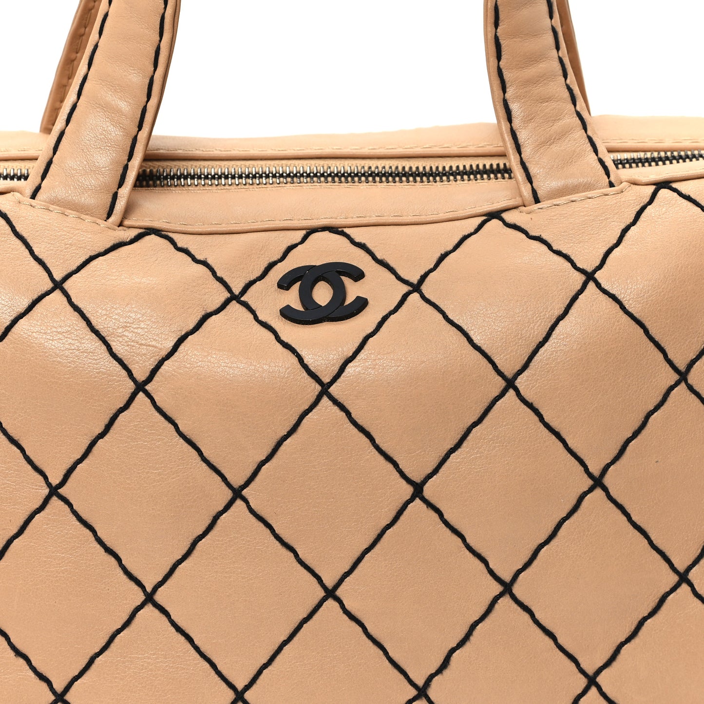 Calfskin Wild Stitch Top Handle Bag Beige