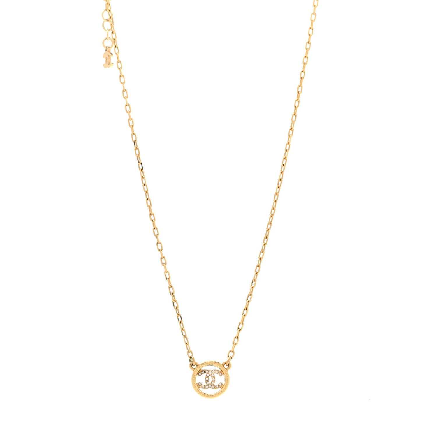 Pearl Crystal CC Pendant Necklace Gold