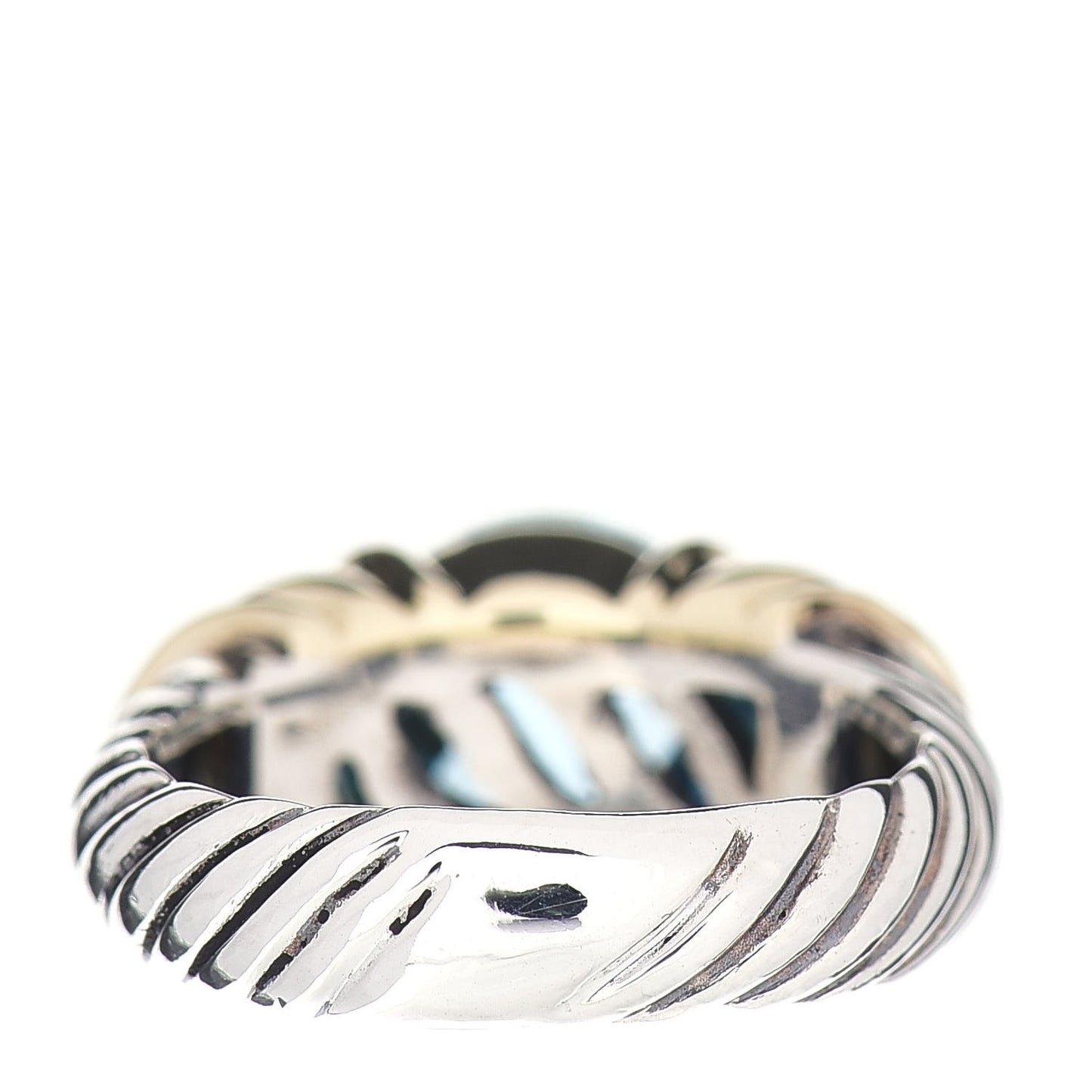 Sterling Silver 14K Yellow Gold Blue Topaz Cable Capri Ring 52 6