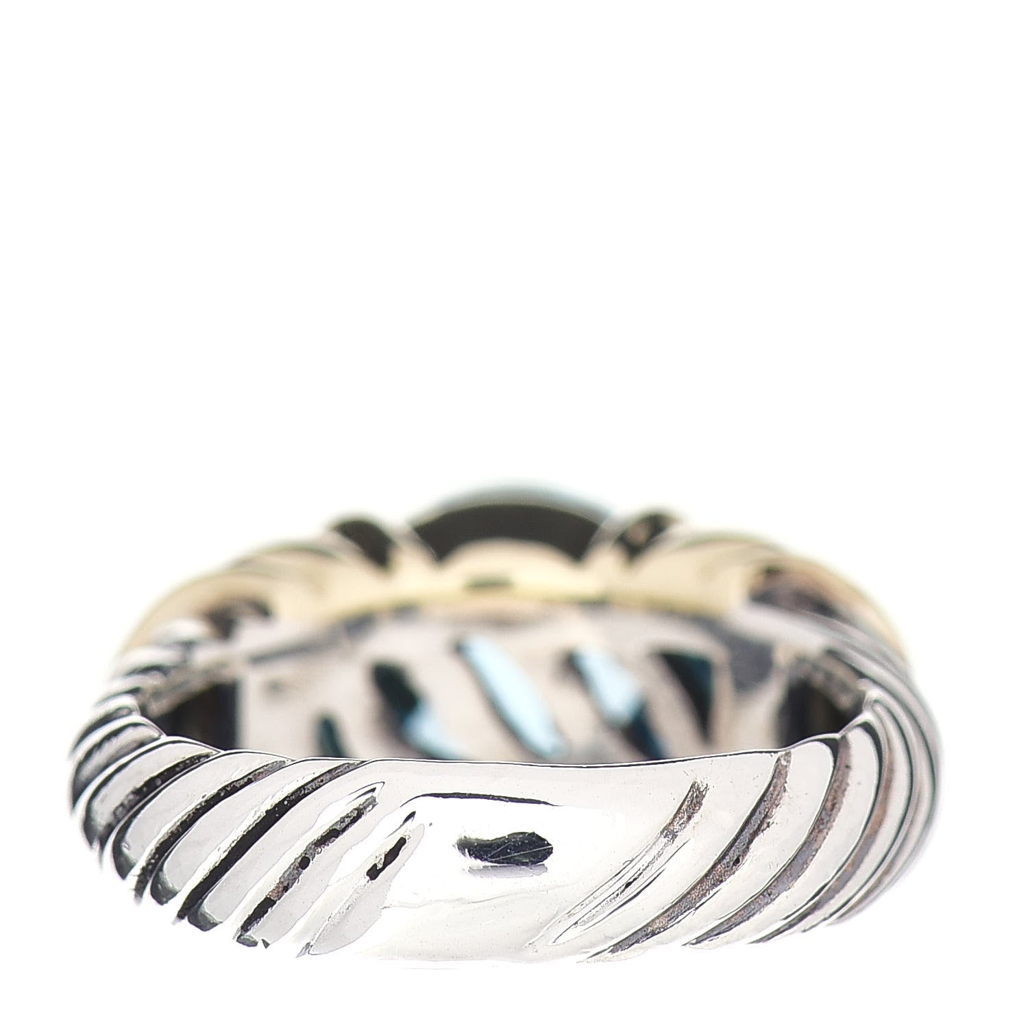 David Yurman Sterling Silver 14K Yellow Gold Blue Topaz Cable Capri Ring 52 6 4 of 6