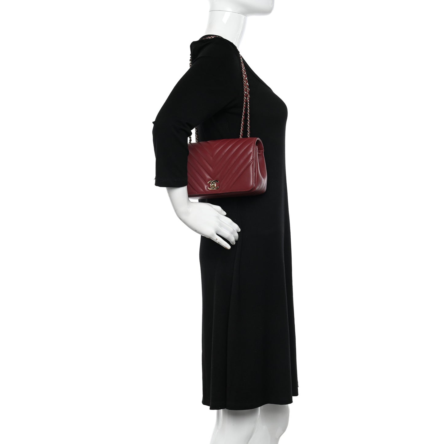Calfskin Chevron Quilted Mini Statement Flap Burgundy