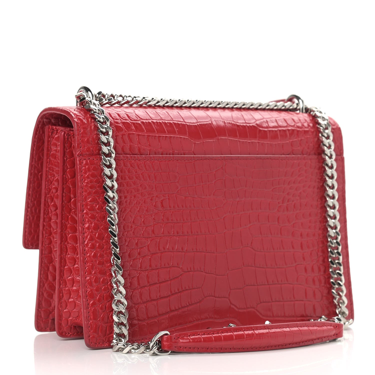 Saint Laurent Calfskin Crocodile Embossed Medium Monogram Sunset Rouge Eros 3 of 8