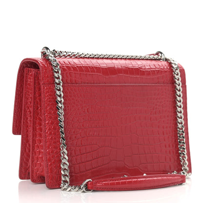 Saint Laurent Calfskin Crocodile Embossed Medium Monogram Sunset Rouge Eros 3 of 8