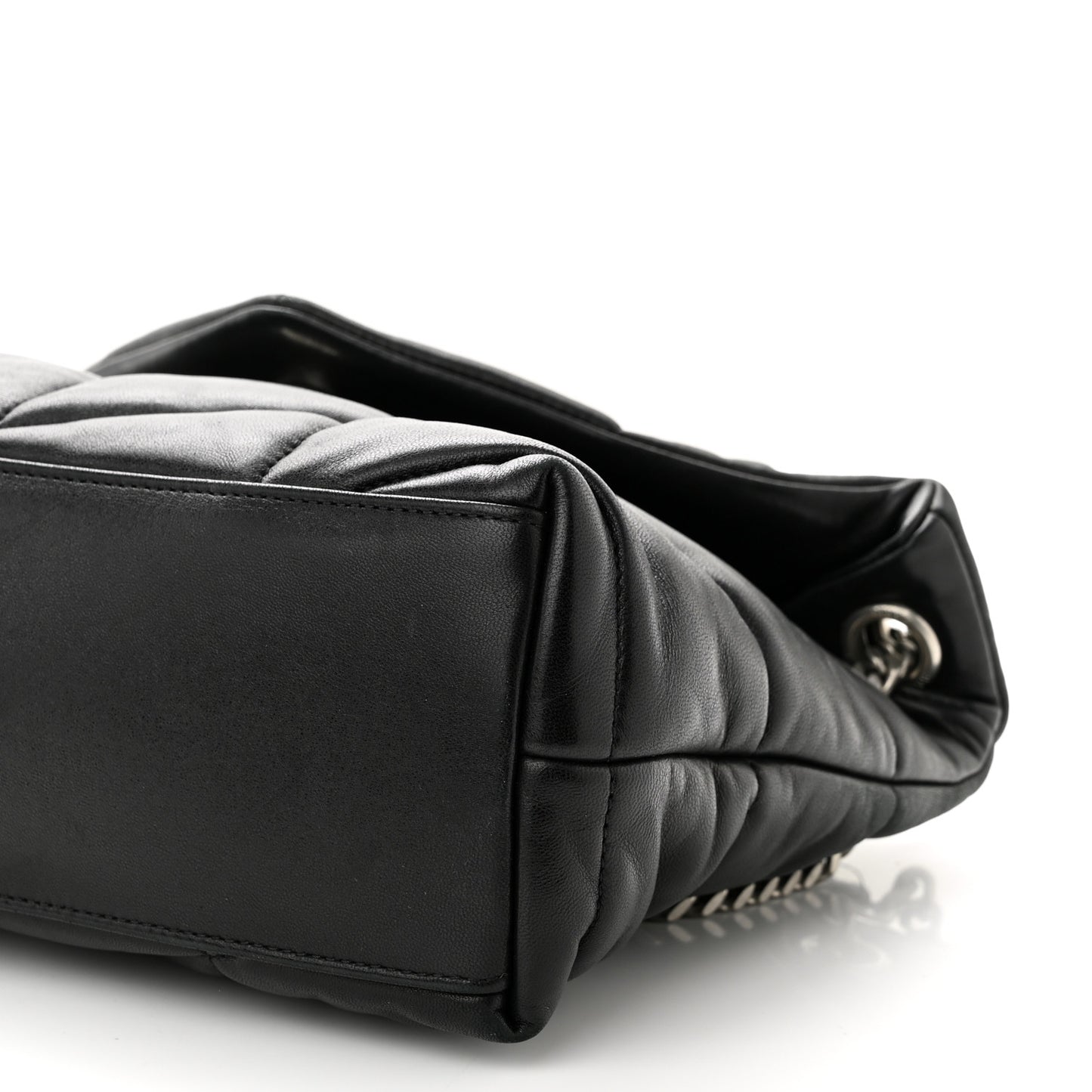 Lambskin Quilted Small Loulou Puffer Monogram Chain Satchel Black