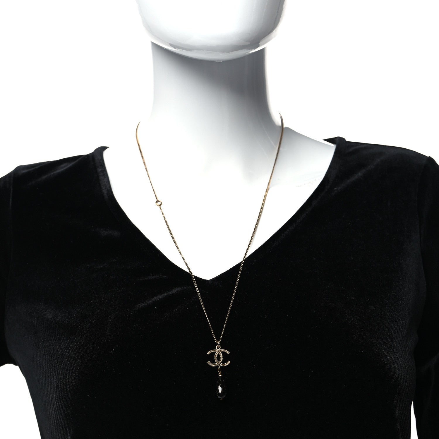 Chanel Resin CC Drop Necklace Gold Black 2 of 5