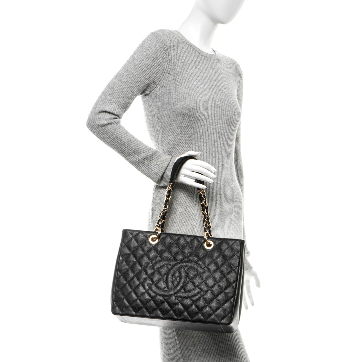 Caviar Quilted Grand Shopping Tote GST Black