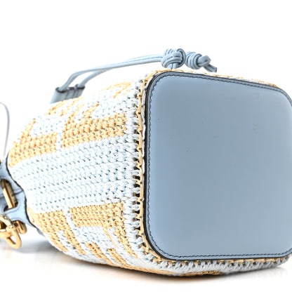 Fendi Raffia Vitello Seta F is Fendi FF Woven Mini Mon Tresor Bucket Bag Azzuro Natural 8 of 9