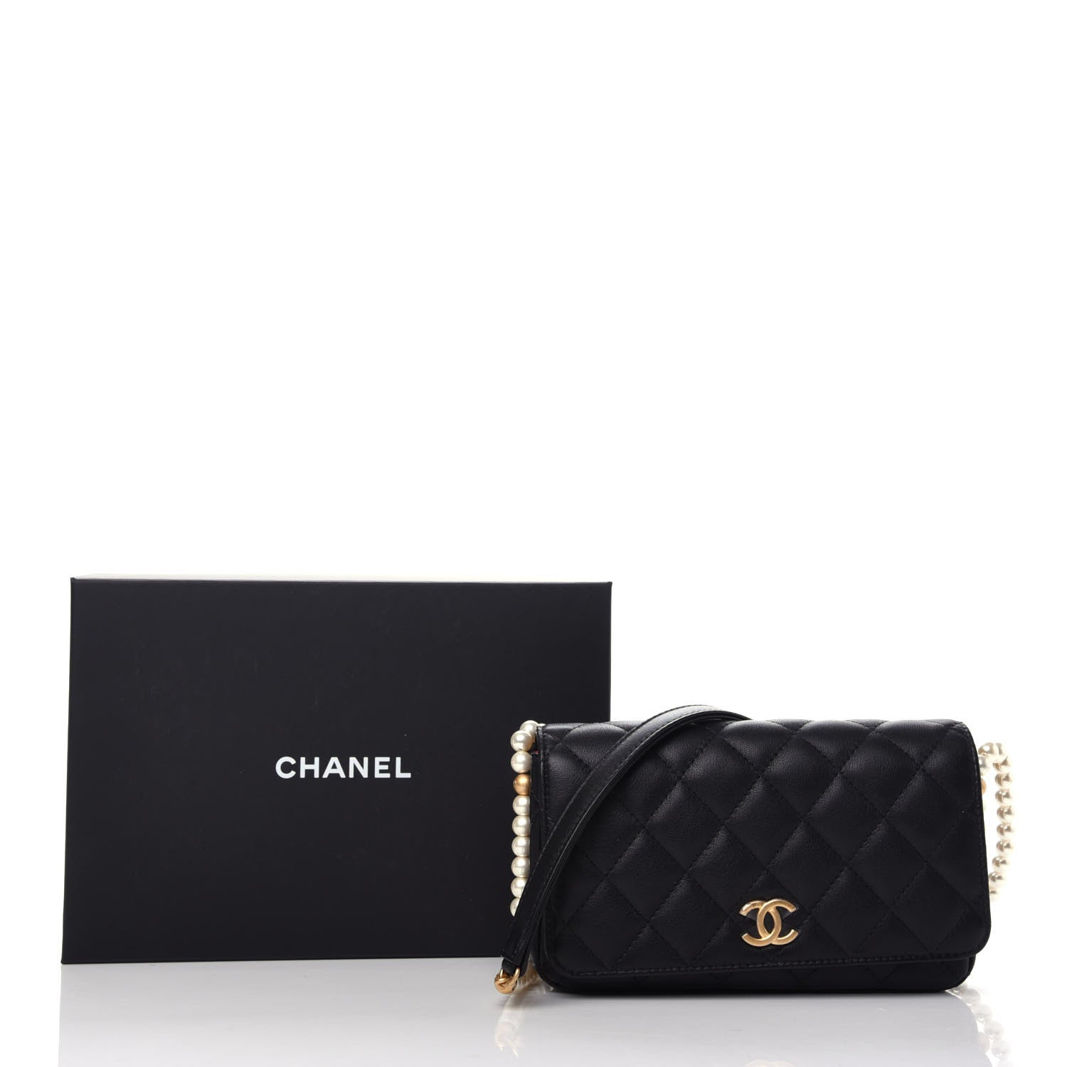 Chanel Calfskin Quilted Pearl Wallet On Chain WOC Black 19 of 19