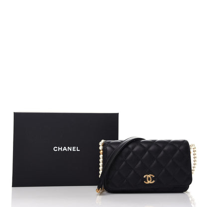 Chanel Calfskin Quilted Pearl Wallet On Chain WOC Black 19 of 19