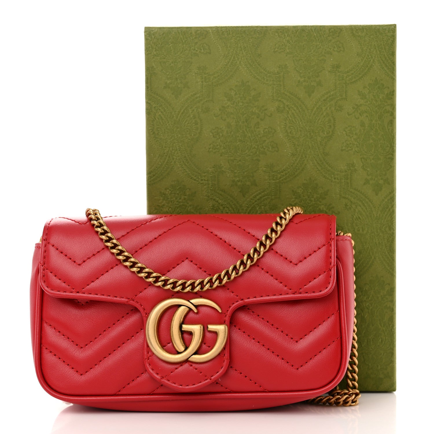 Gucci Calfskin Matelasse Super Mini GG Marmont Shoulder Bag Hibiscus Red 11 of 11