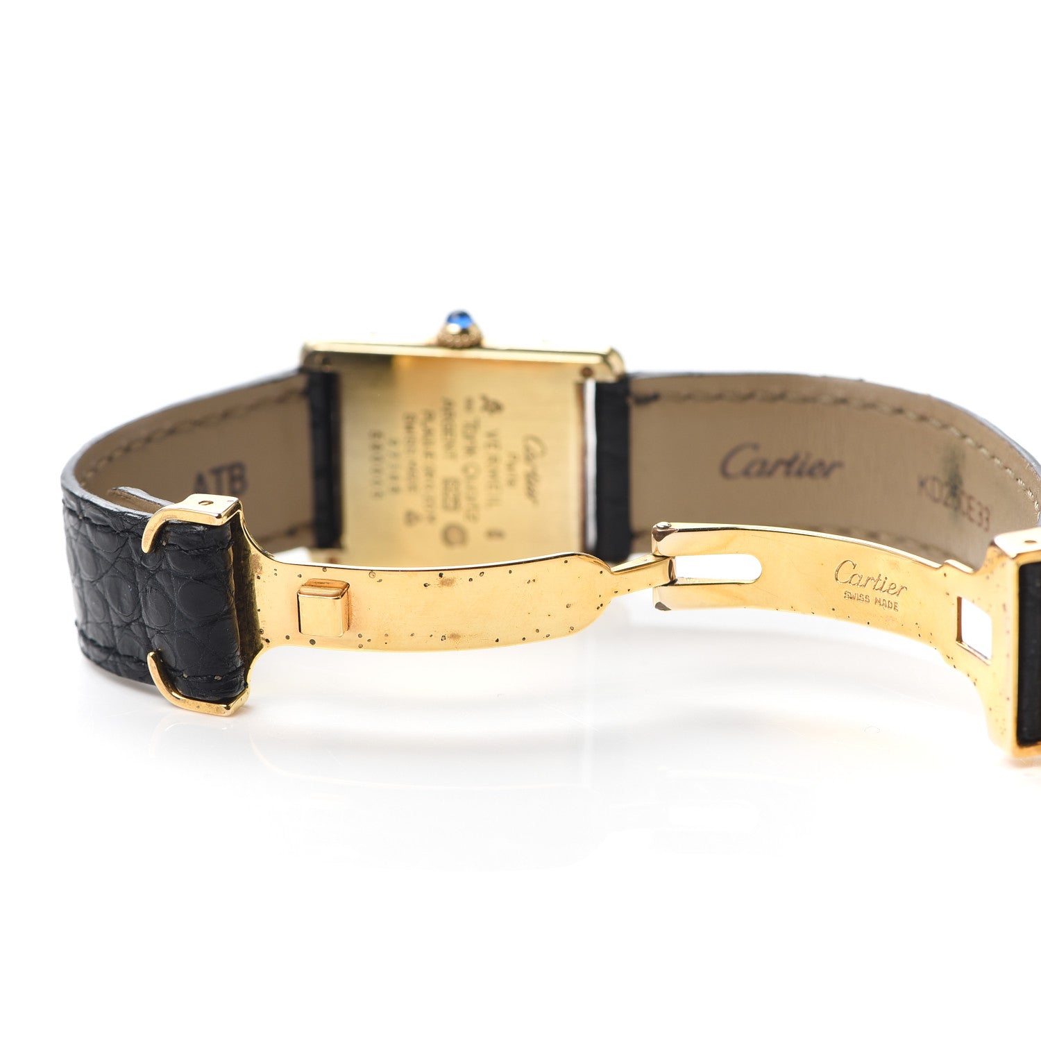 Cartier Sterling Silver Vermeil Alligator 20mm Must de Cartier Tank Quartz Watch Grey 3 of 6