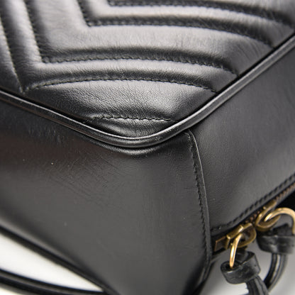 Gucci Calfskin Matelasse Sylvie Web Small GG Marmont Top Handle Shoulder Bag Black 10 of 16