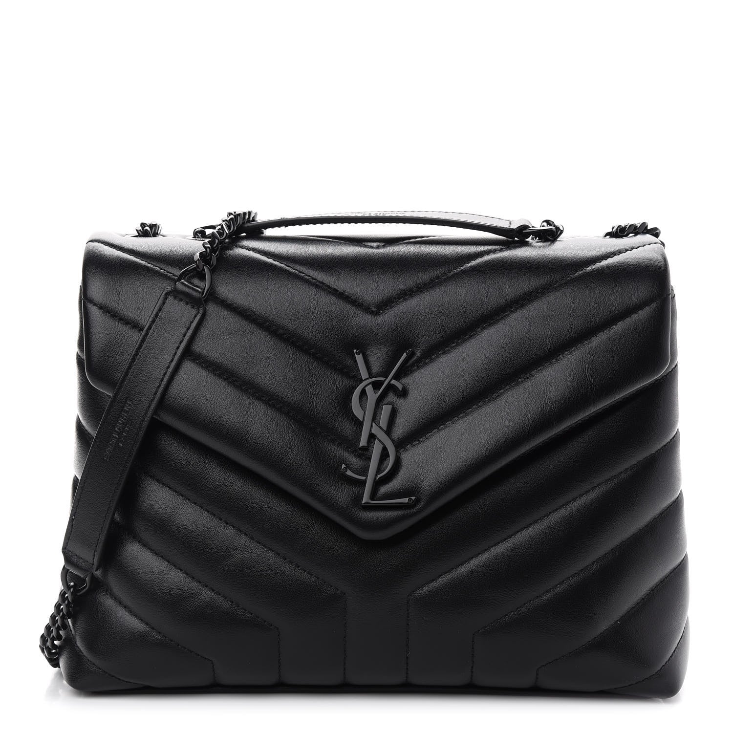 Saint Laurent Calfskin Y Quilted Monogram Small Loulou Chain Satchel Black 1 of 10