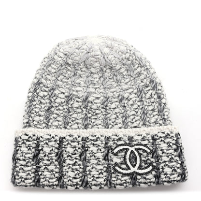 Chanel Cashmere CC Beanie Hat Grey Ecru 1 of 5