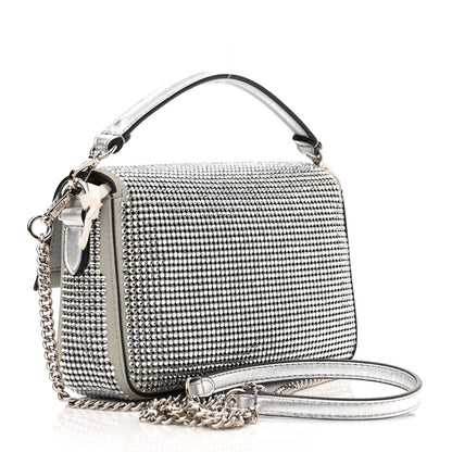 Fendi Nubuck Crystal Catalan Mirror Embroidered Mini Baguette Pietra Argento 3 of 10
