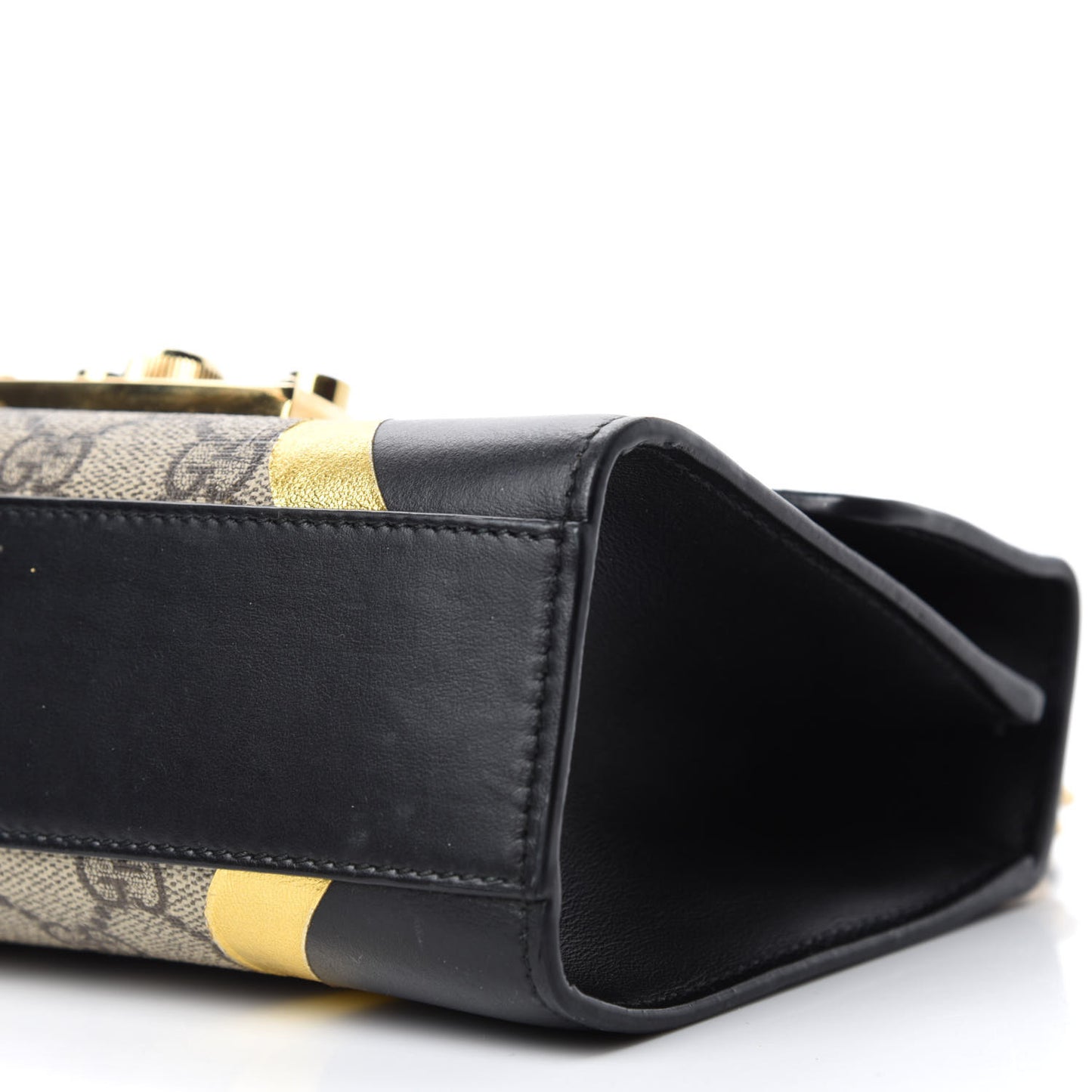 Calfskin GG Supreme Monogram Small Padlock Shoulder Bag Black Gold