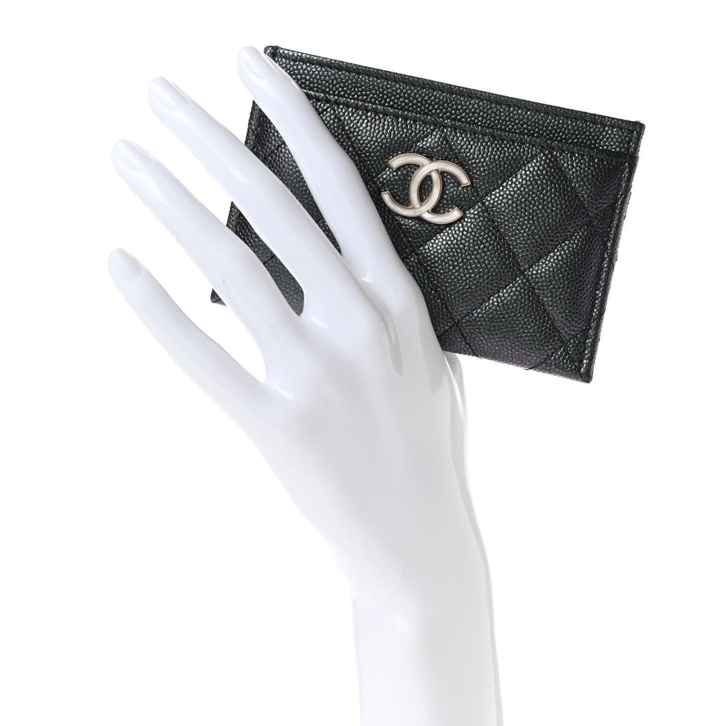 Iridescent Caviar Quilted Card Holder Black