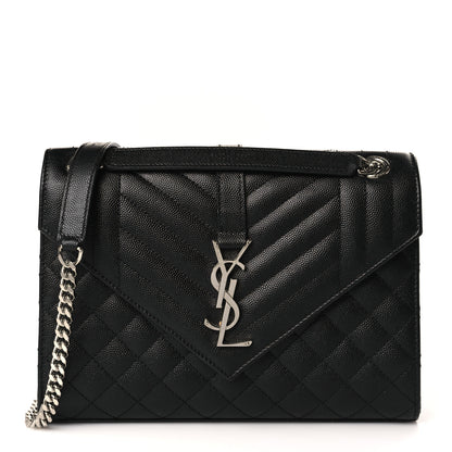 Saint Laurent Grain De Poudre Textured Mixed Matelasse Triquilt Medium Monogram Satchel Black 1 of 7