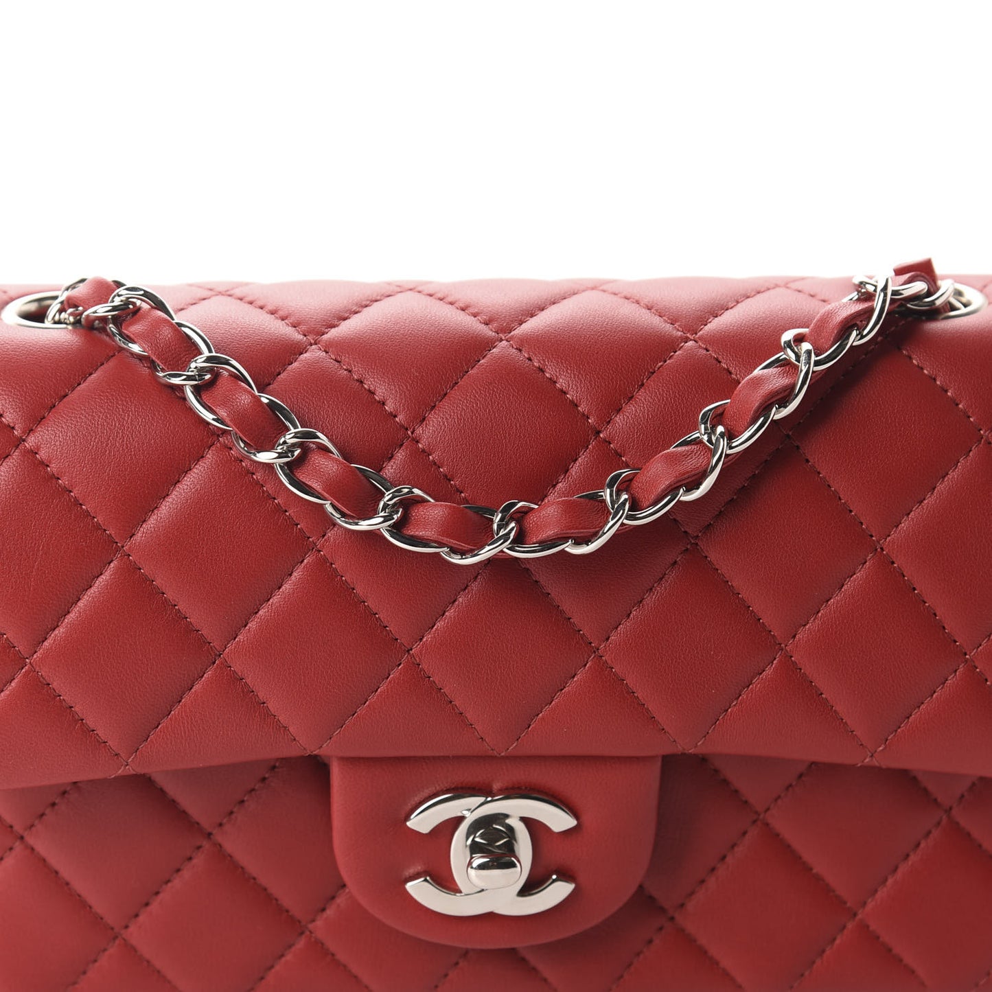 Lambskin Quilted Mini Rectangular Flap Red