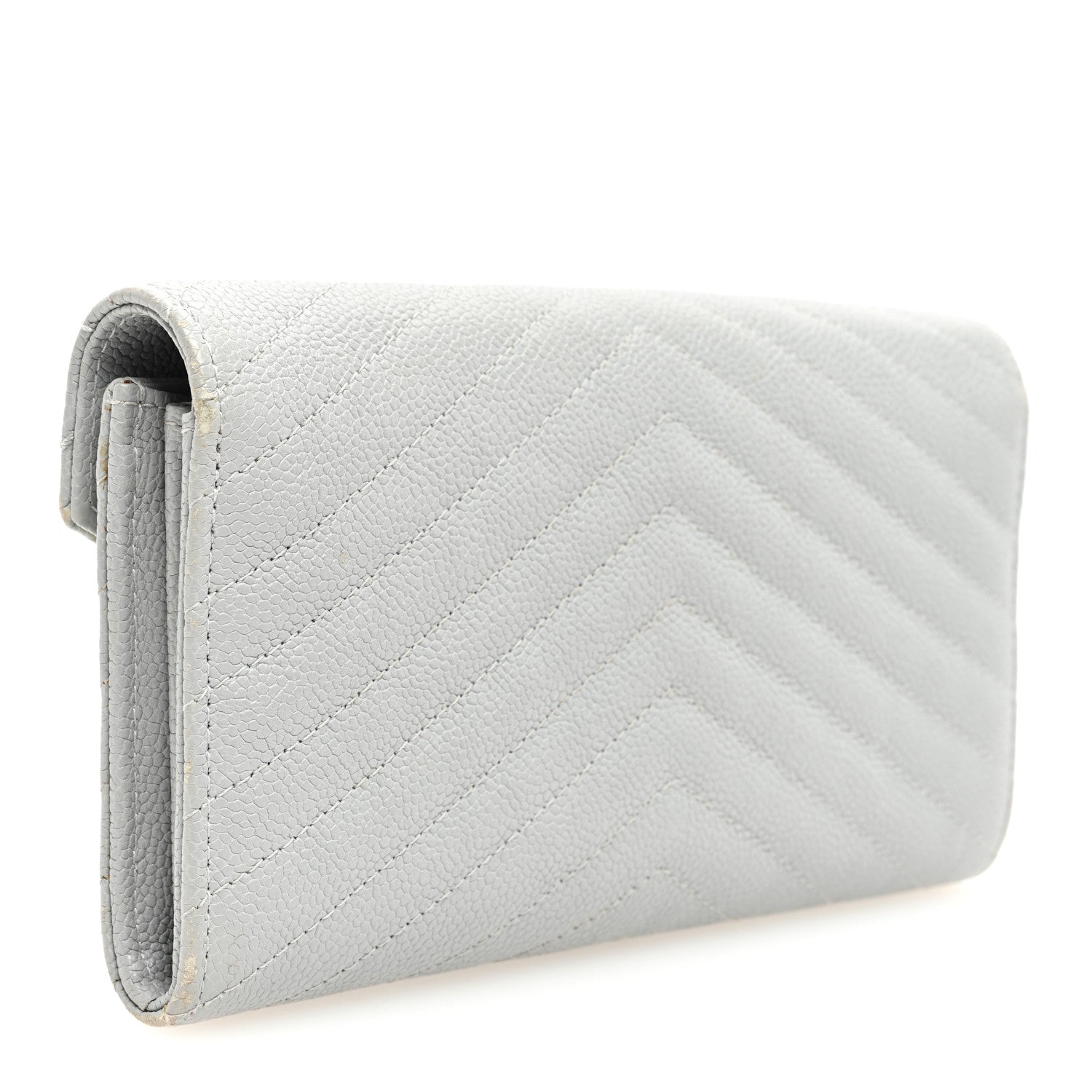 Chanel Caviar Chevron Quilted Large Gusset Flap Wallet Grey 3 of 9