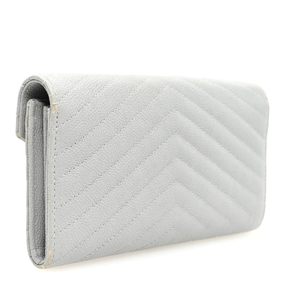 Chanel Caviar Chevron Quilted Large Gusset Flap Wallet Grey 3 of 9