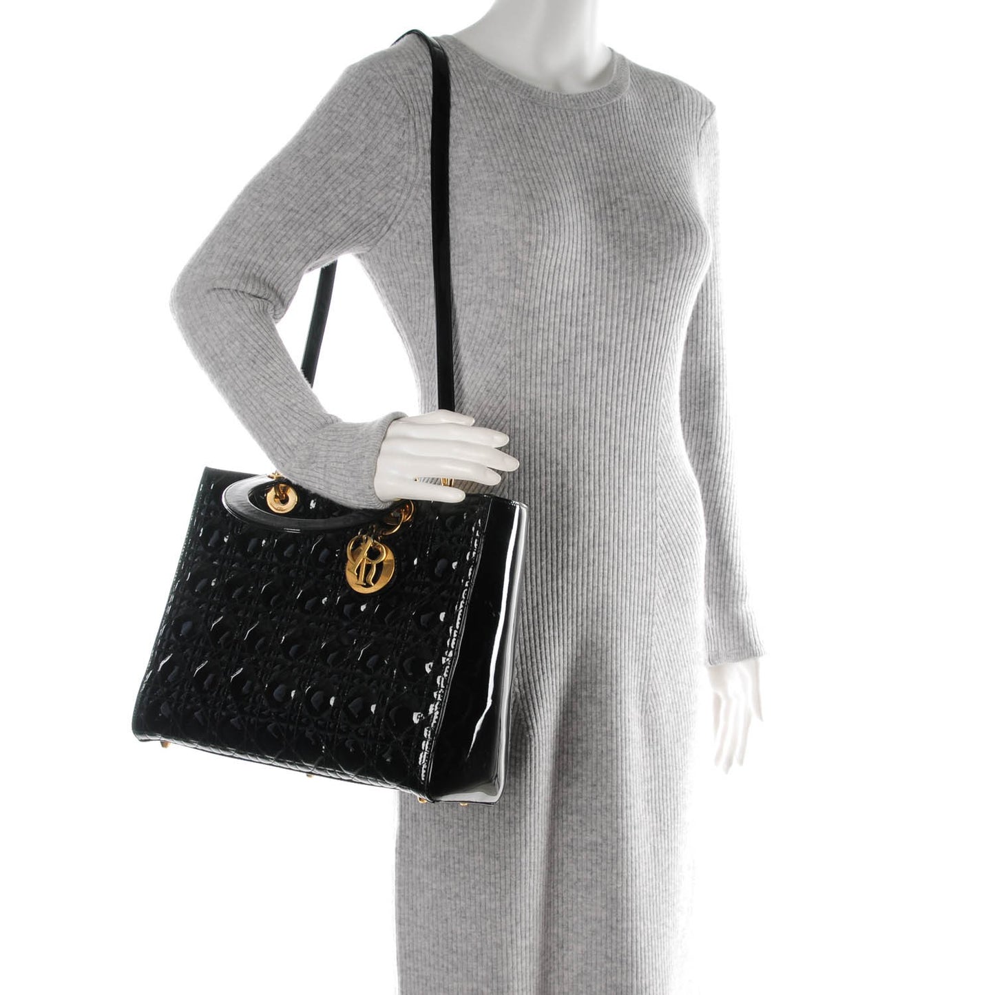 Patent Cannage Large Lady Dior Black