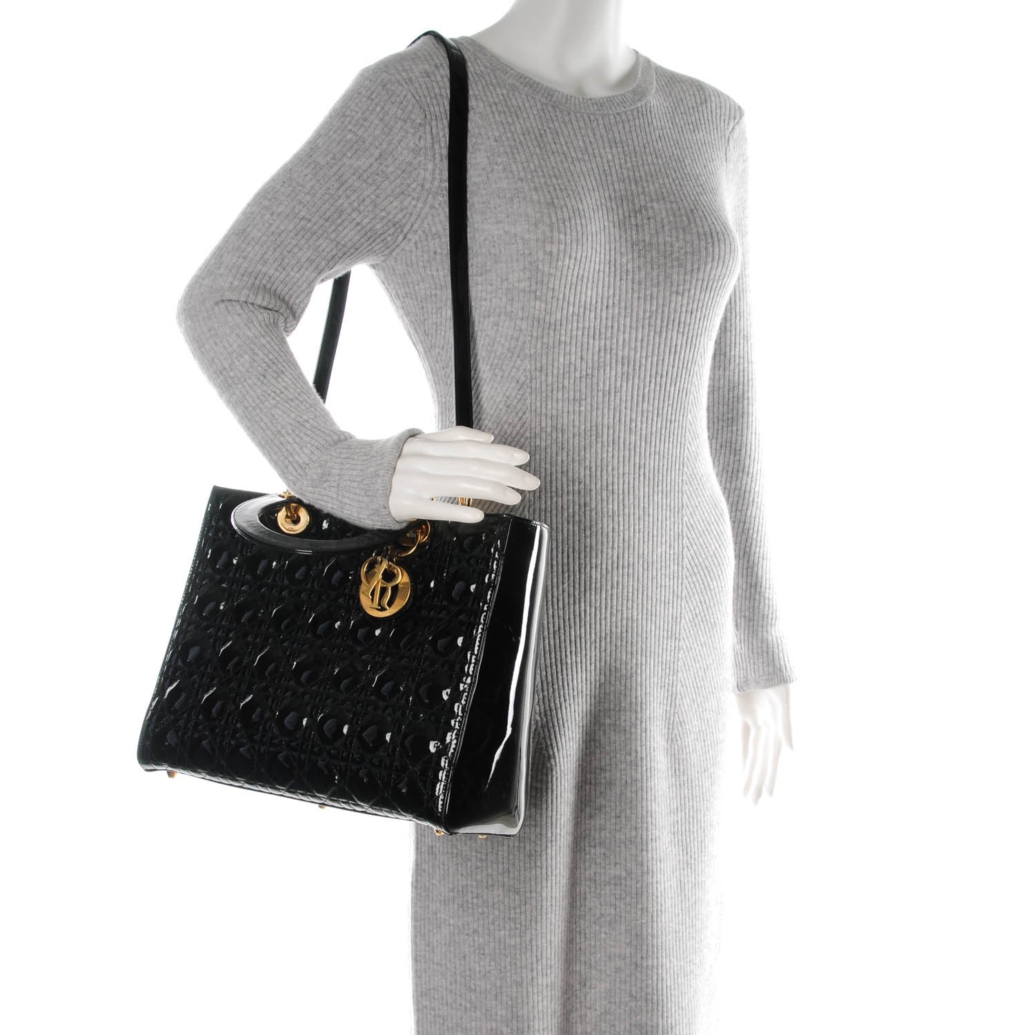 Christian Dior Patent Cannage Large Lady Dior Black 2 of 7