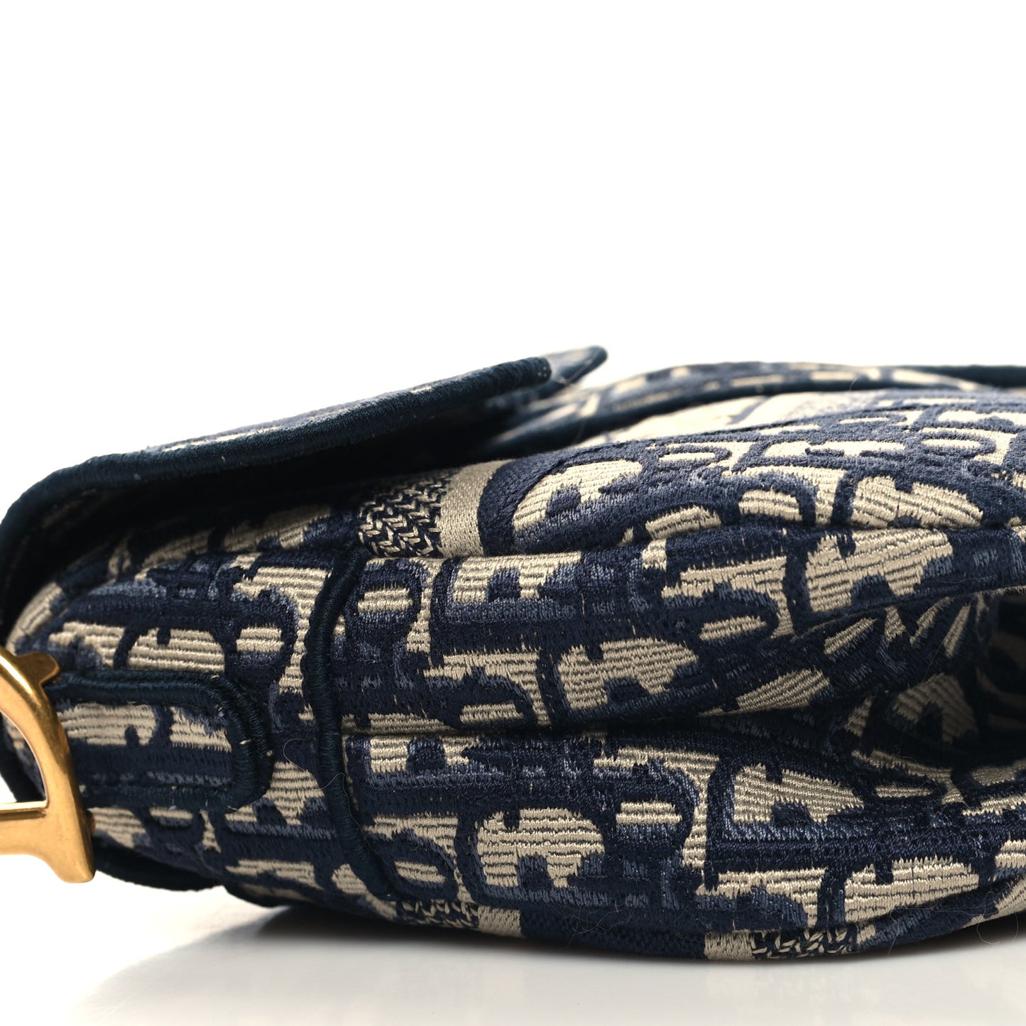Oblique Embroidered Saddle Bag Blue