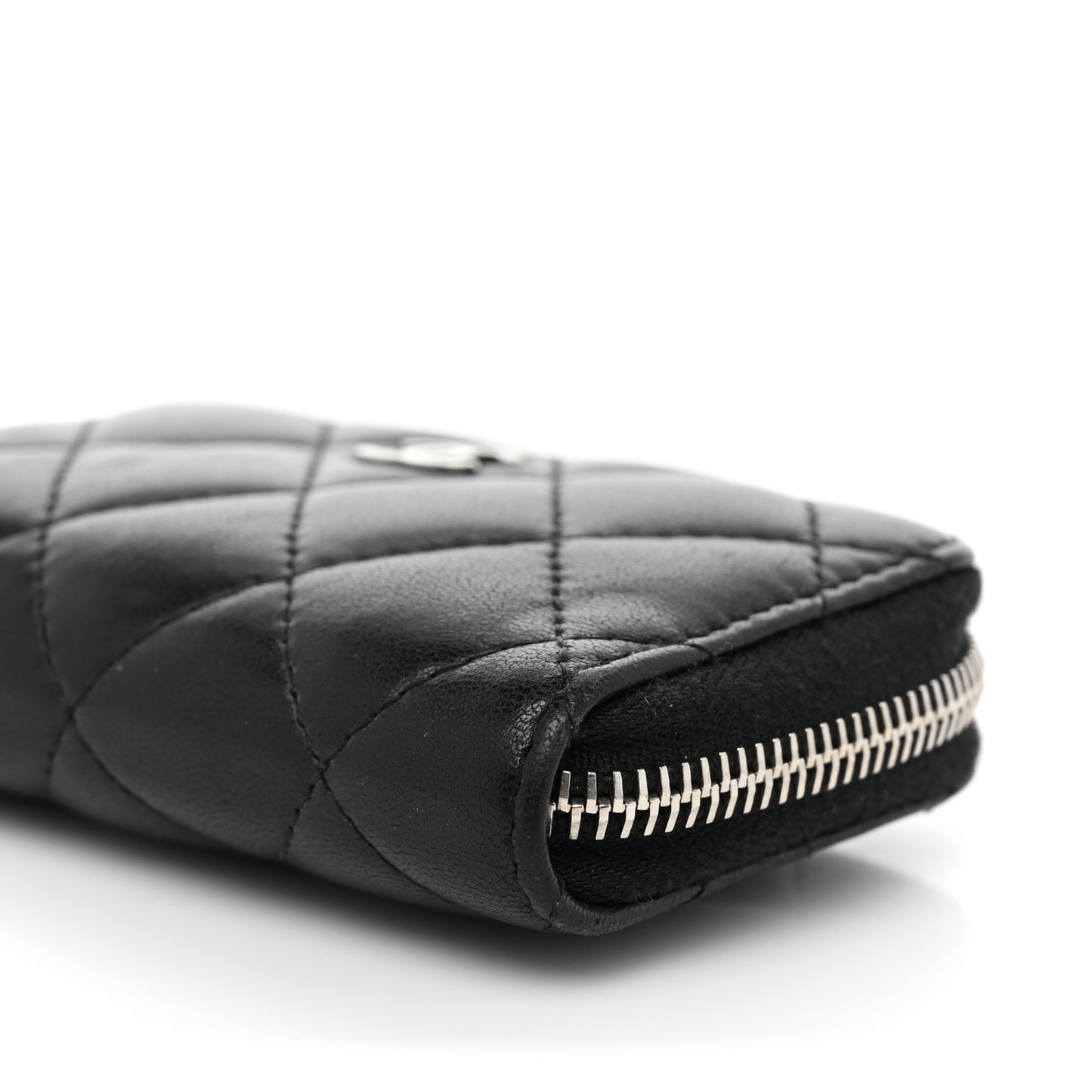 Lambskin Quilted Zip Coin Purse Black