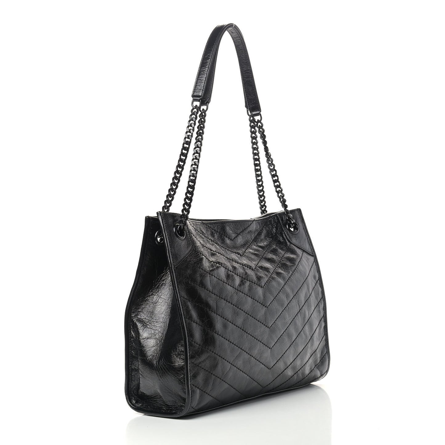 Crinkled Calfskin Matelasse Monogram Medium Niki Shopper Tote Black