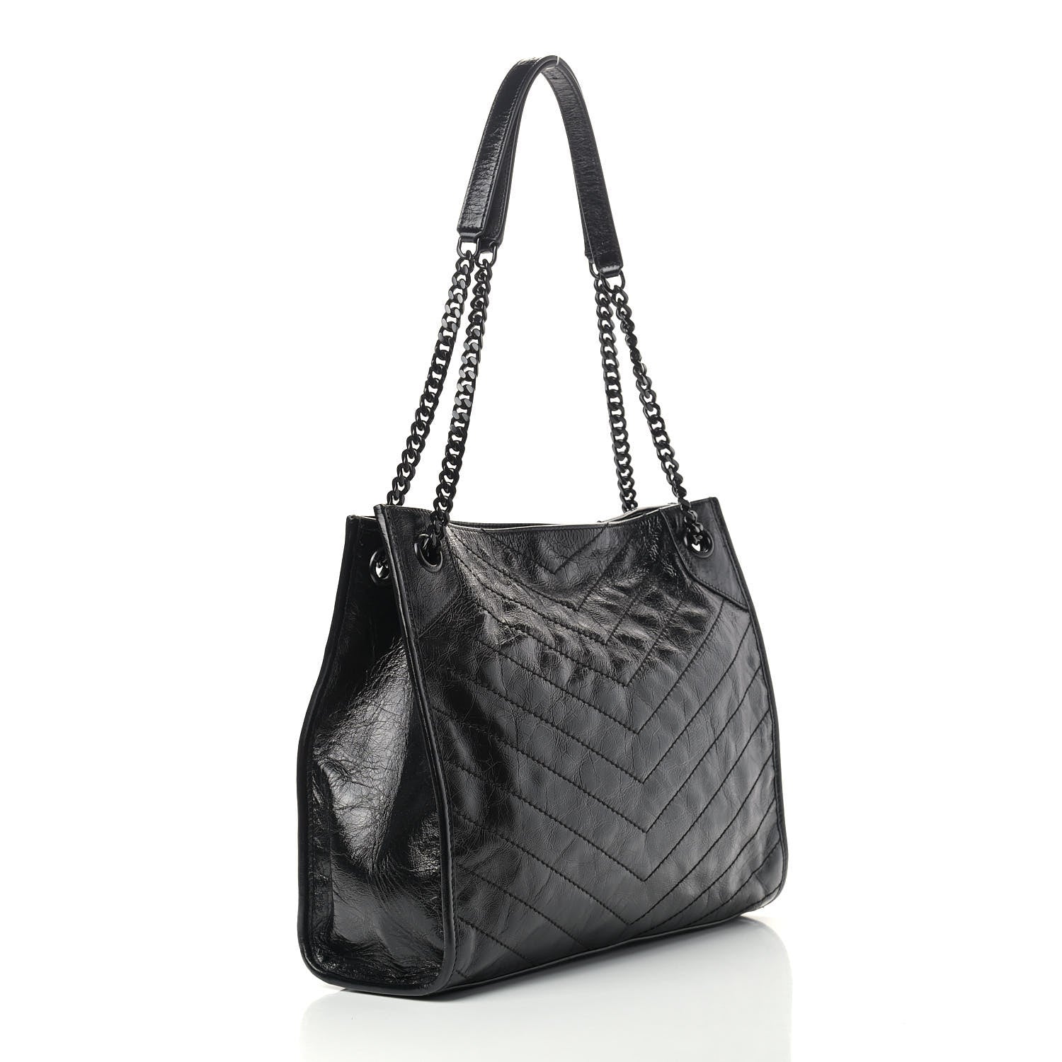 Saint Laurent Crinkled Calfskin Matelasse Monogram Medium Niki Shopper Tote Black 2 of 9