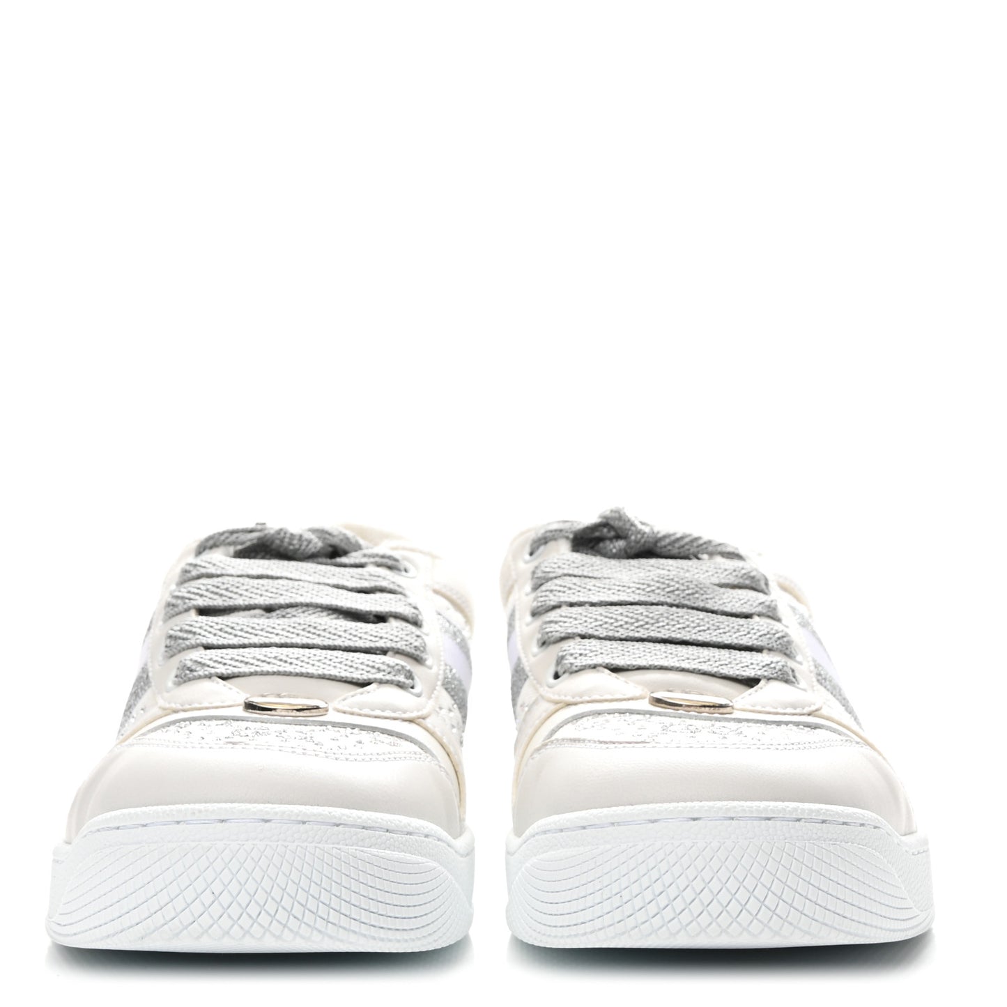 Calfskin GG Supreme Crystals Web Screener Sneakers 38 White Silver