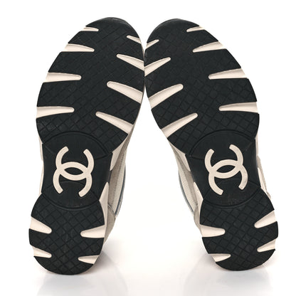 Chanel Mesh Suede Calfskin Womens CC Sneakers 38.5 White Ivory Beige 5 of 11