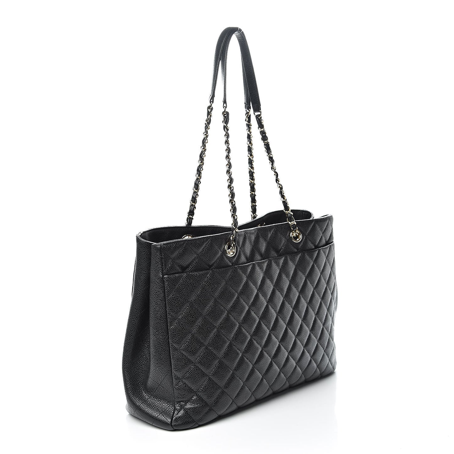 Caviar Quilted Large Shopping Tote Black