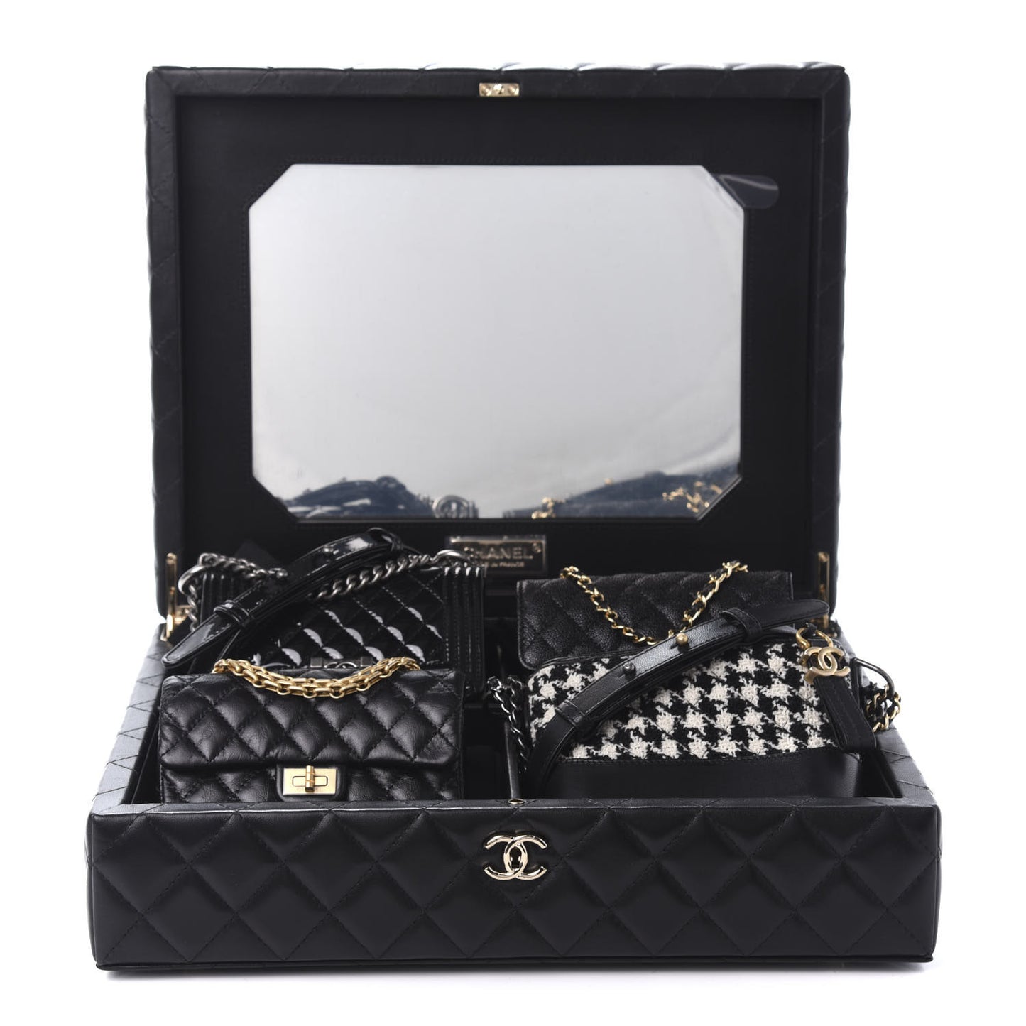Lambskin Calfskin Tweed Success Story Set of 4 Minis Bags Black