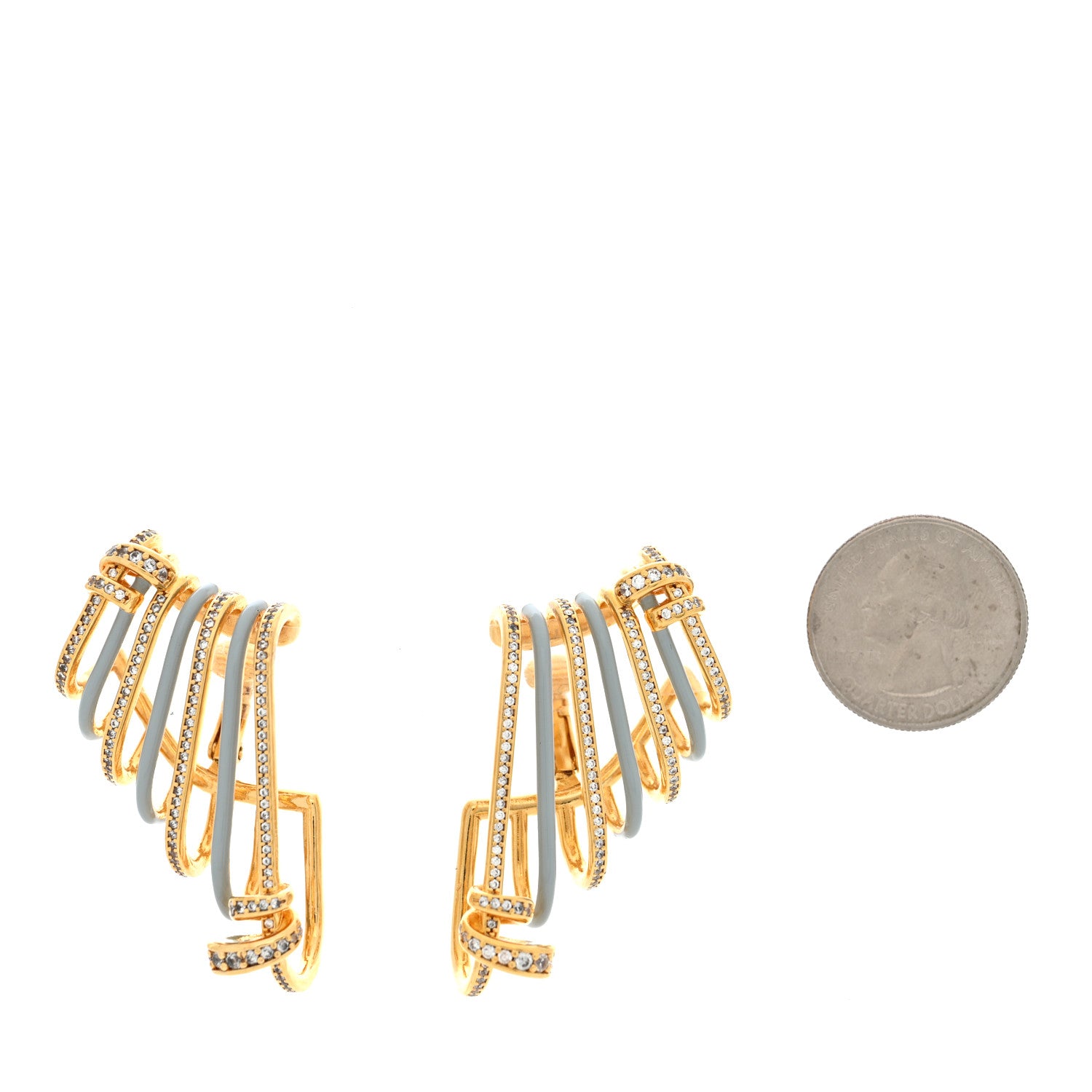 Fendi Metal Resin Crystal Filo Ear Cuffs Gold Blue 3 of 8