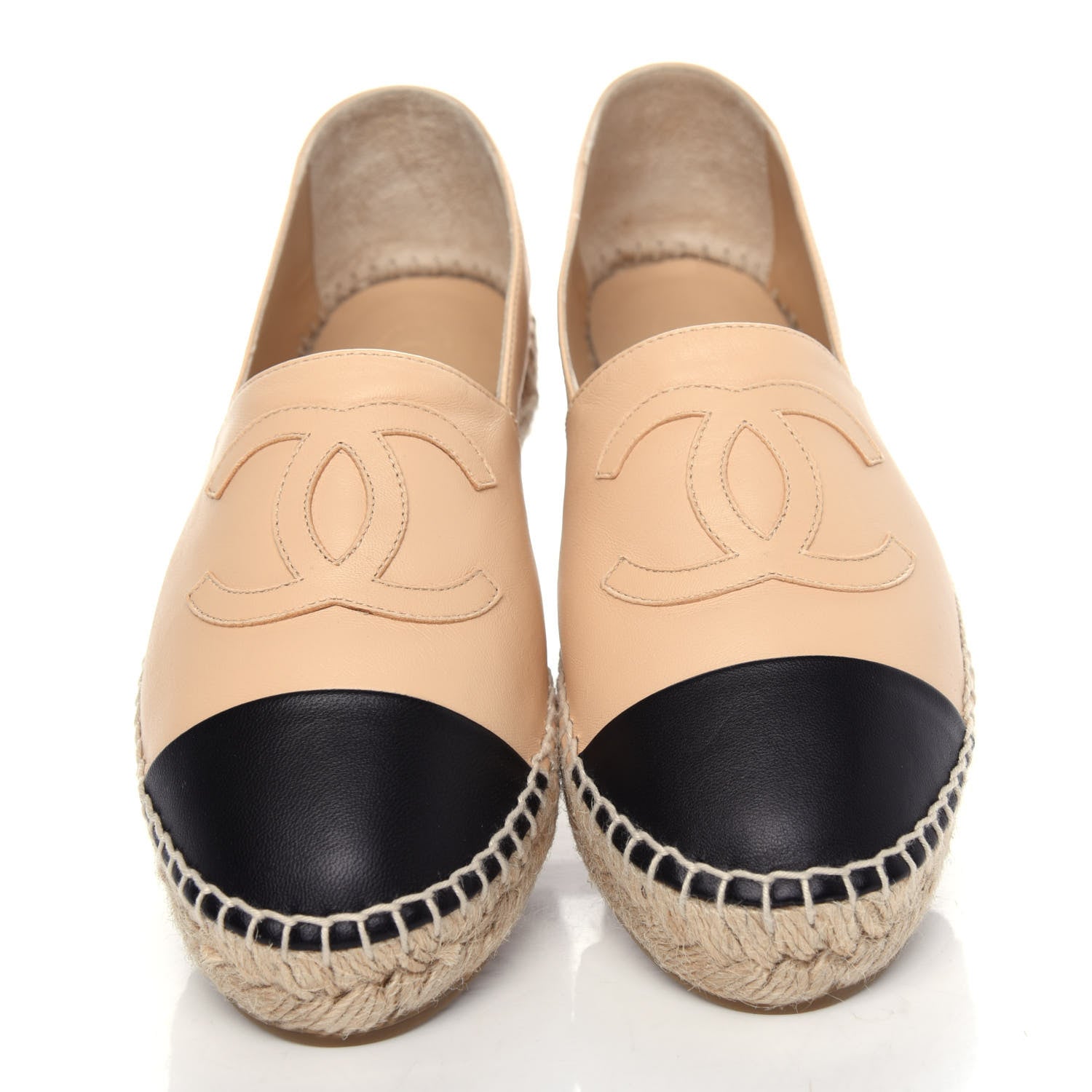 Chanel Lambskin CC Espadrilles 38 Beige Black 5 of 11