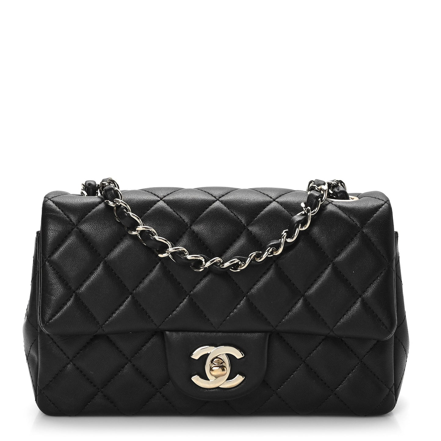 Lambskin Quilted Mini Rectangular Flap Black