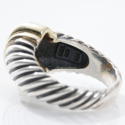 David Yurman Sterling Silver 14K Yellow Gold Cable Station Ring 54 7 4 of 5