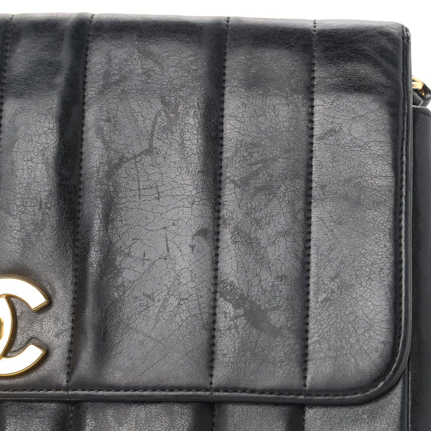 Lambskin Vertical Quilted Medium Single Flap Black