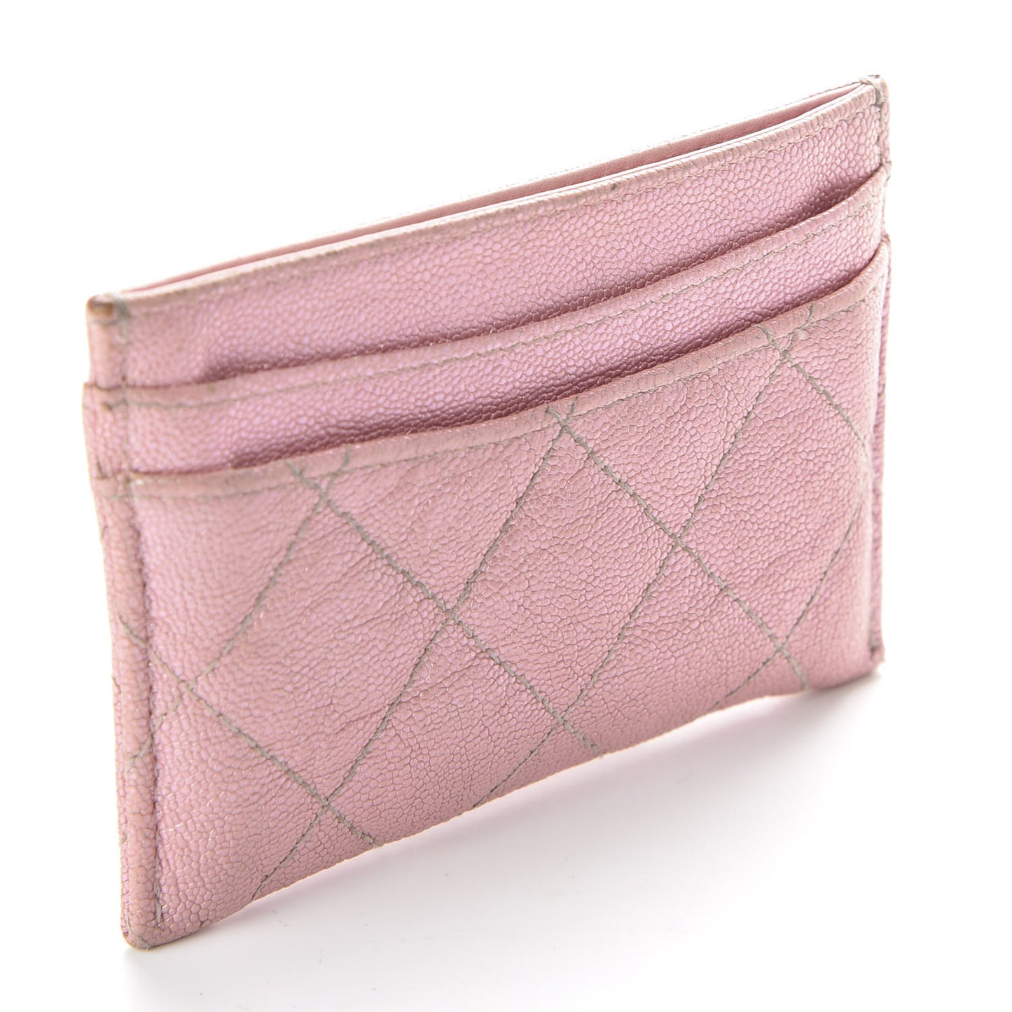 Iridescent Caviar Quilted Card Holder Rose Pink