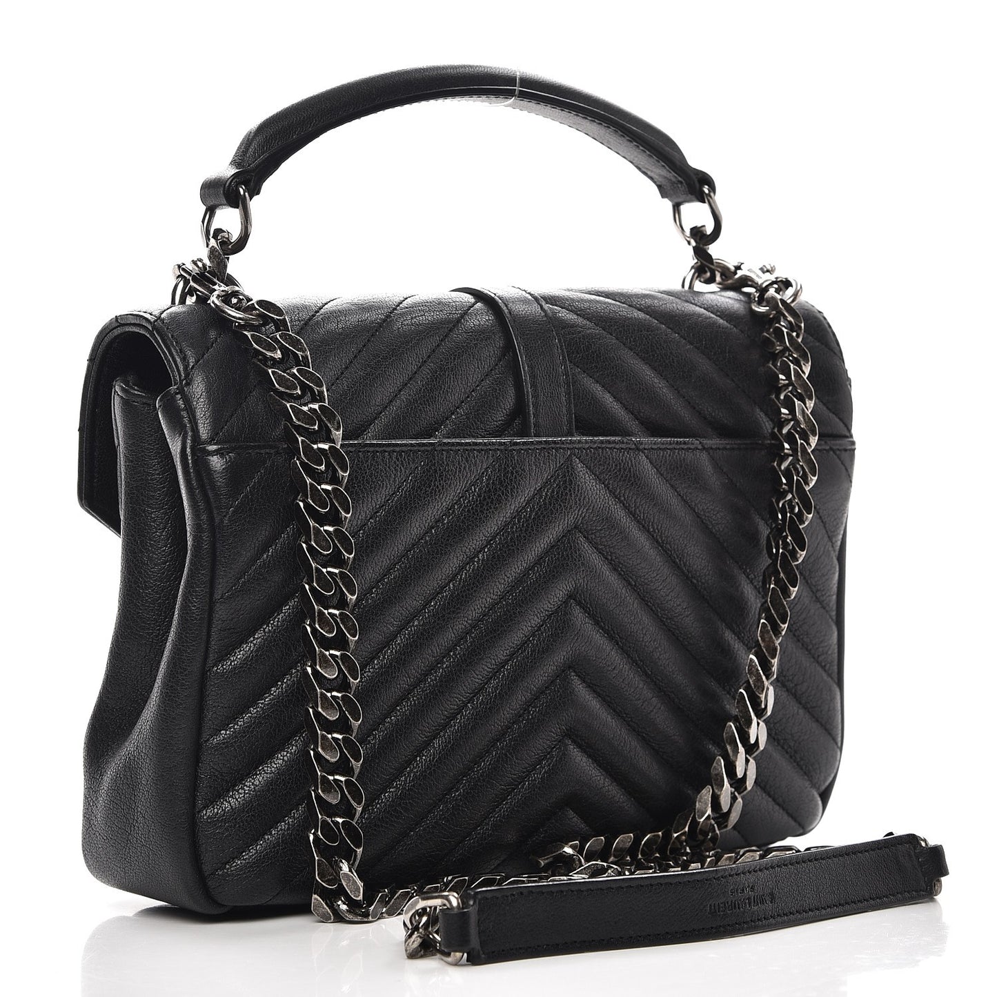 Sheepskin Matelasse Chevron Monogram Medium College Bag Black