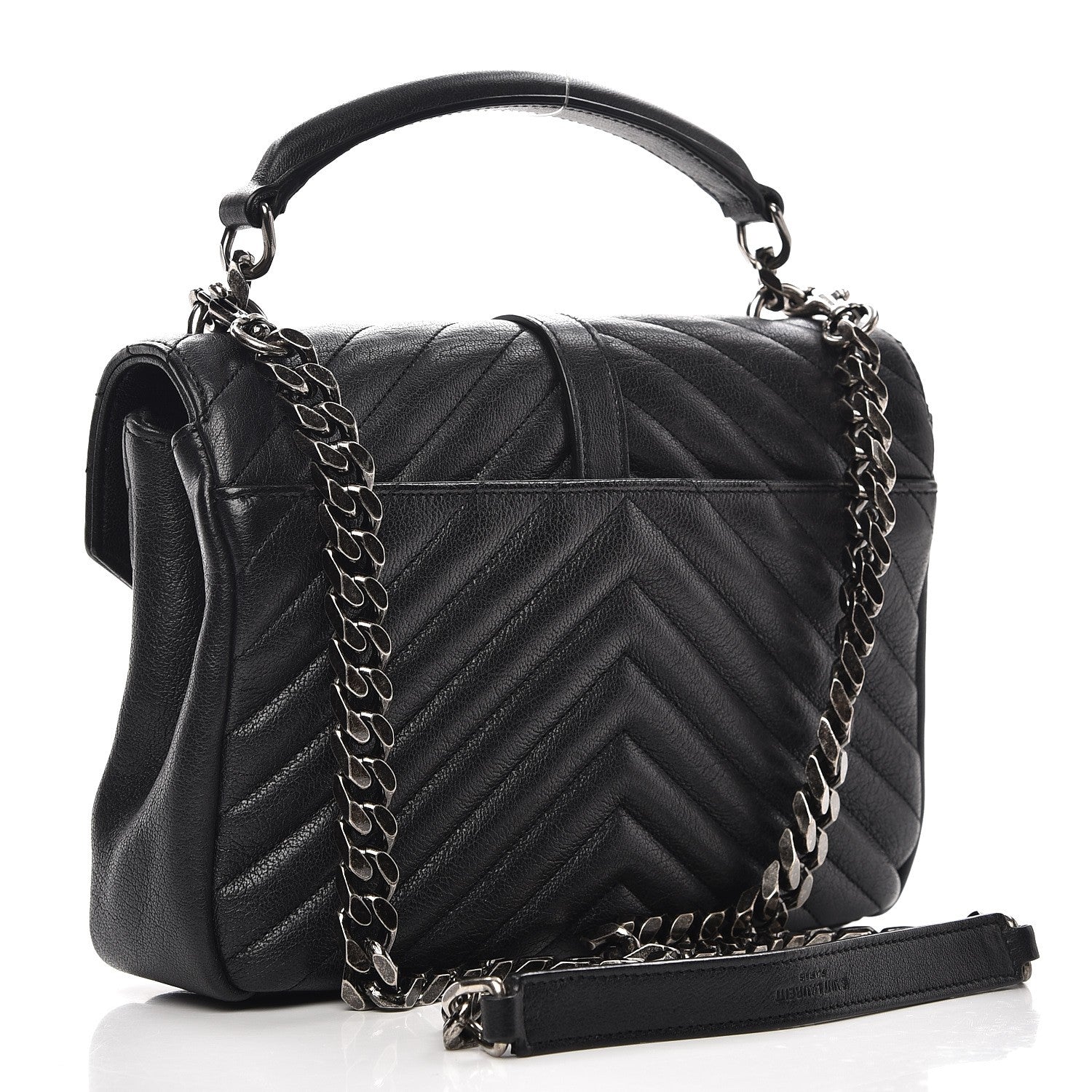 Saint Laurent Sheepskin Matelasse Chevron Monogram Medium College Bag Black 3 of 9