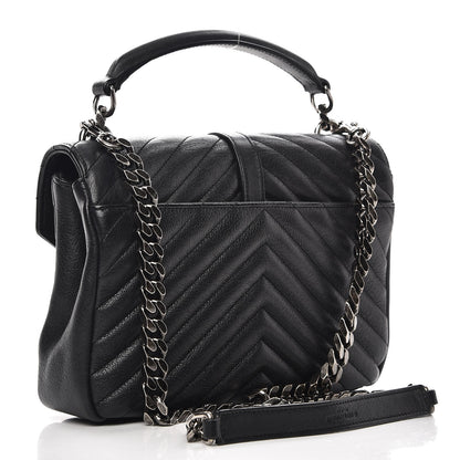 Saint Laurent Sheepskin Matelasse Chevron Monogram Medium College Bag Black 3 of 9