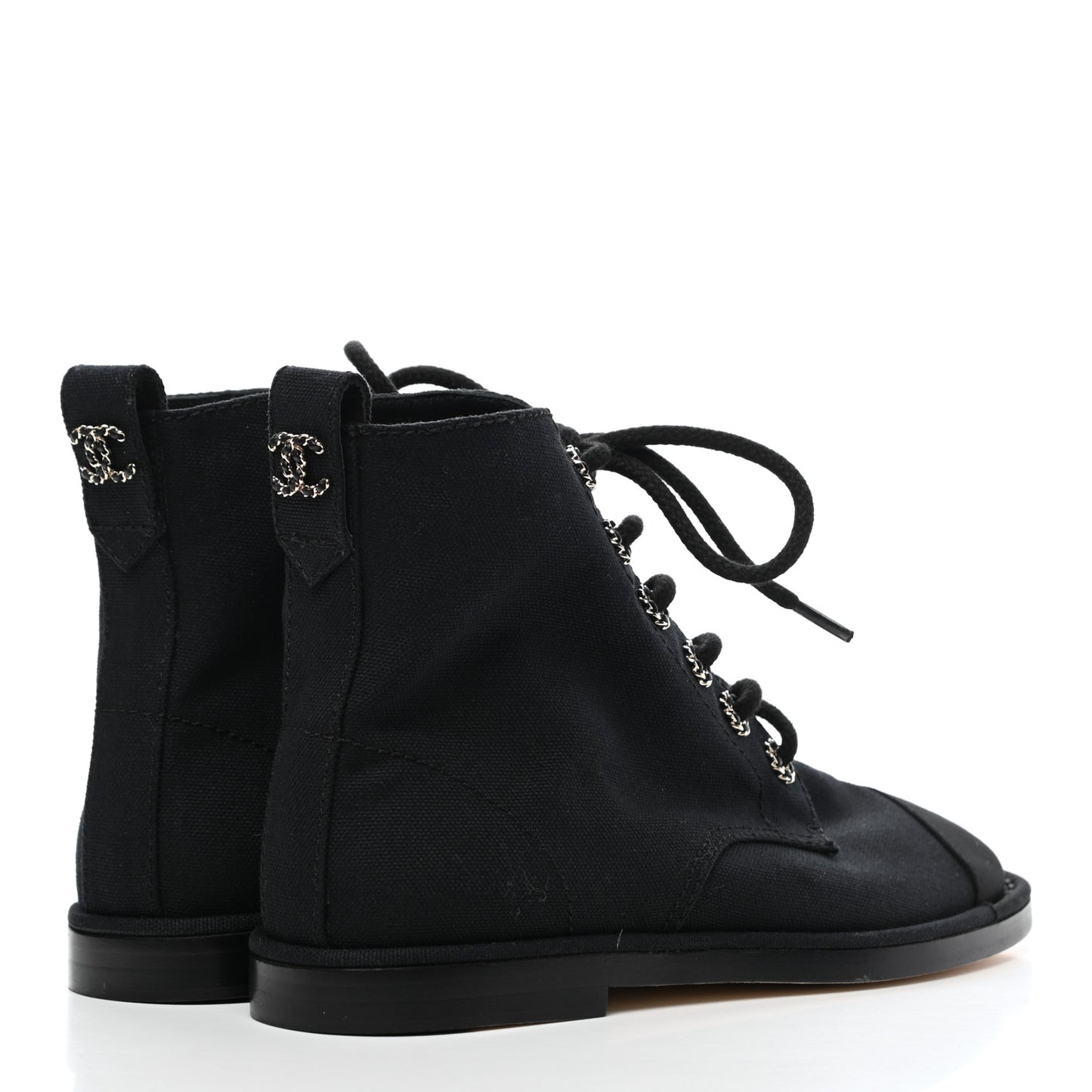 Cotton Grosgrain Cap Toe CC Lace Up Boots 37 Black