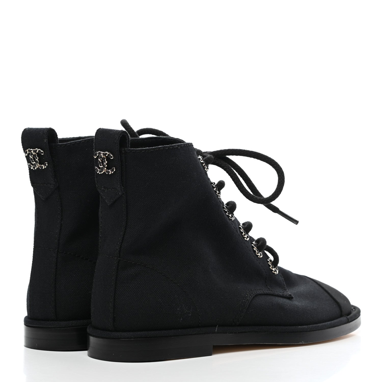 Chanel Cotton Grosgrain Cap Toe CC Lace Up Boots 37 Black 4 of 7