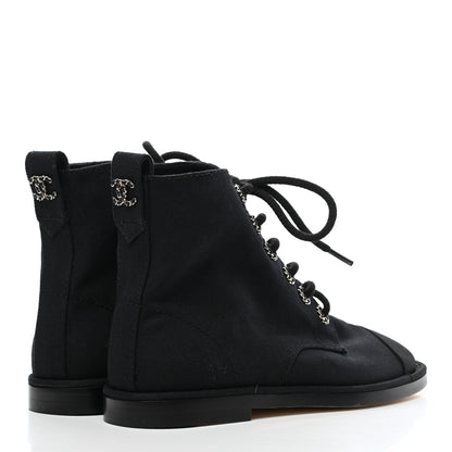 Chanel Cotton Grosgrain Cap Toe CC Lace Up Boots 37 Black 4 of 7